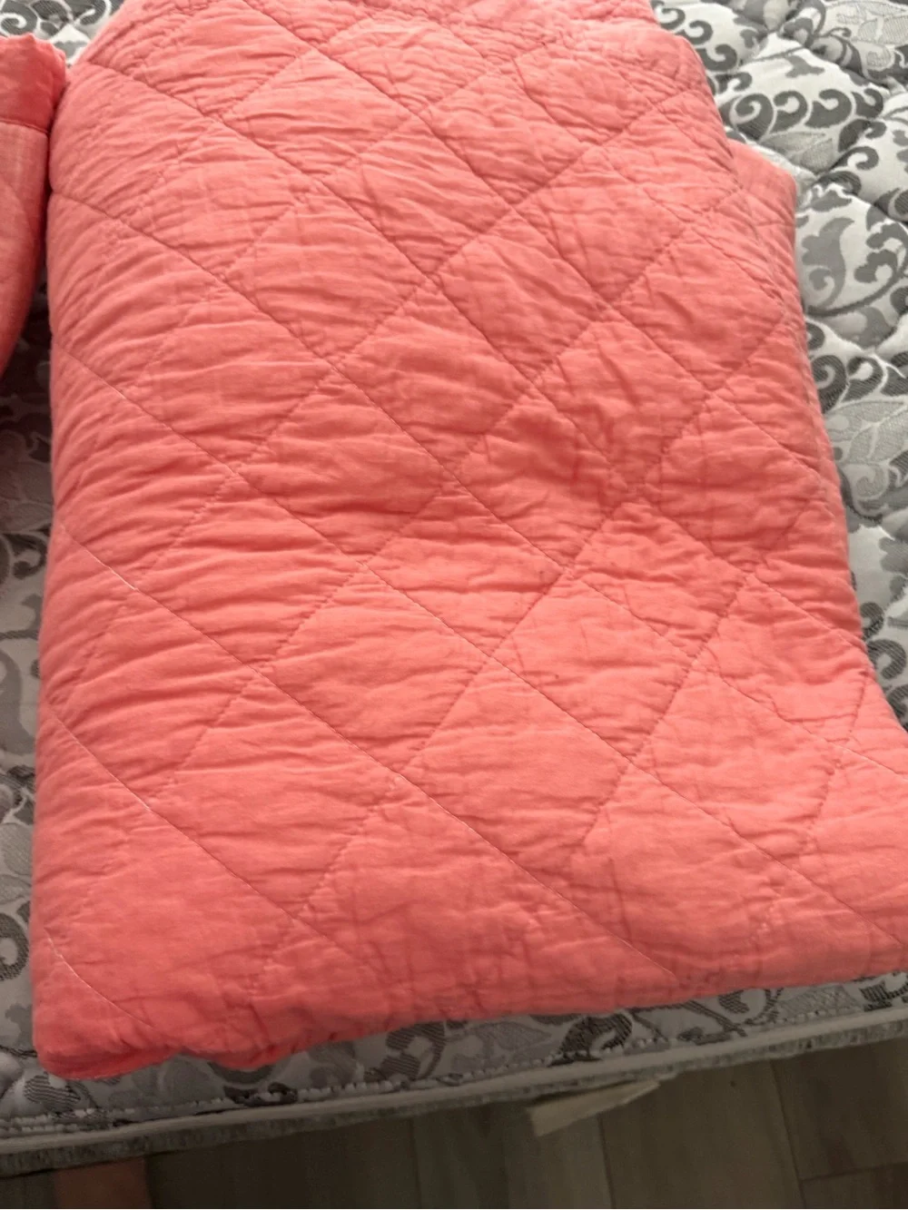 Quilted Coral Pink Bedspread Set - 2 Pillow Shams